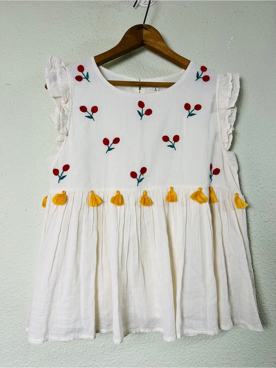 THML Tops - THML Anthropologie Cotton bohemian babydoll embroidered ruffle cherries blouse S